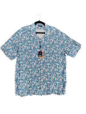 Benson Shirt Mens XL Aqua Blue Floral Print Short Sleeve Button Up *NWT*